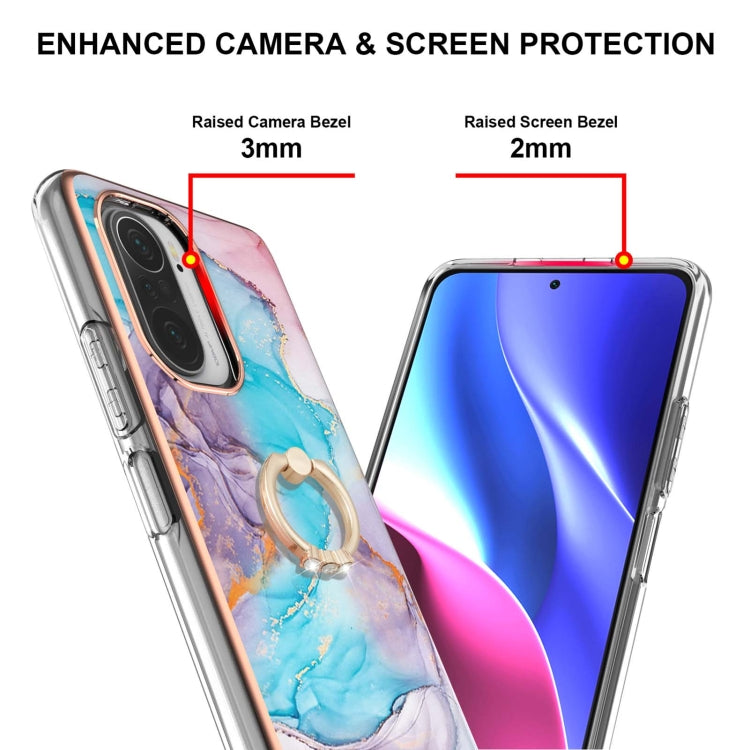 For Xiaomi Mi 11i/Poco F3/Redmi K40/Redmi K40 Pro Electroplating Pattern IMD TPU Shockproof Case with Rhinestone Ring Holder