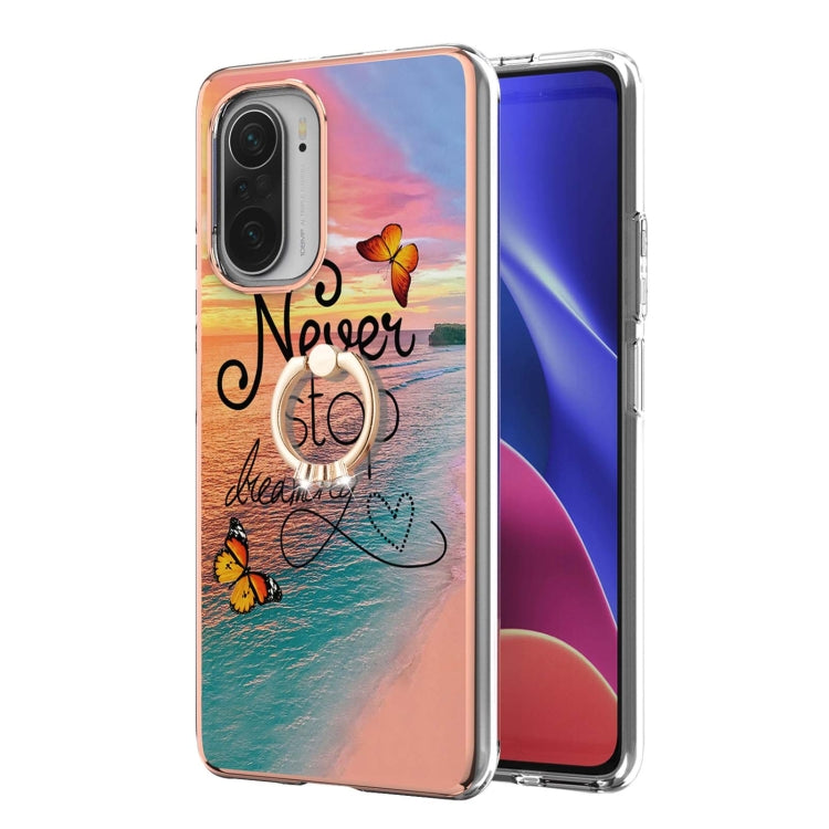 For Xiaomi Mi 11i/Poco F3/Redmi K40/Redmi K40 Pro Electroplating Pattern IMD TPU Shockproof Case with Rhinestone Ring Holder