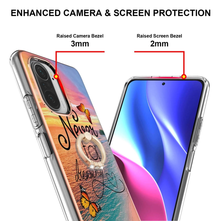 For Xiaomi Mi 11i/Poco F3/Redmi K40/Redmi K40 Pro Electroplating Pattern IMD TPU Shockproof Case with Rhinestone Ring Holder