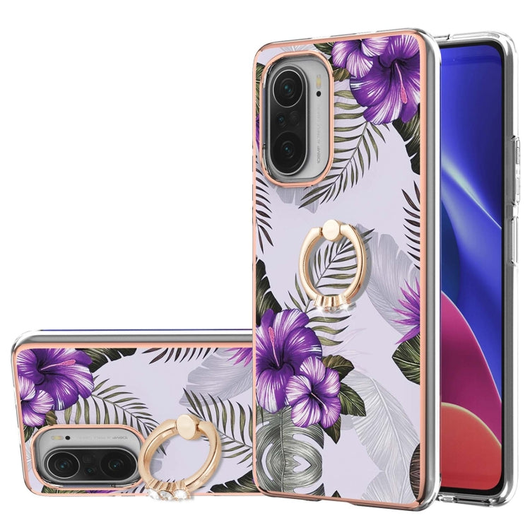 For Xiaomi Mi 11i/Poco F3/Redmi K40/Redmi K40 Pro Electroplating Pattern IMD TPU Shockproof Case with Rhinestone Ring Holder