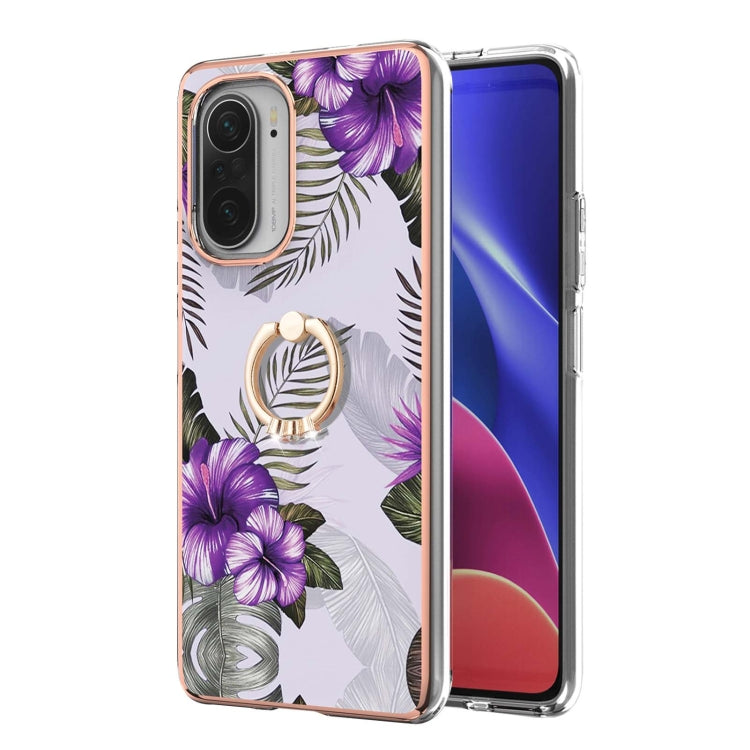 For Xiaomi Mi 11i/Poco F3/Redmi K40/Redmi K40 Pro Electroplating Pattern IMD TPU Shockproof Case with Rhinestone Ring Holder