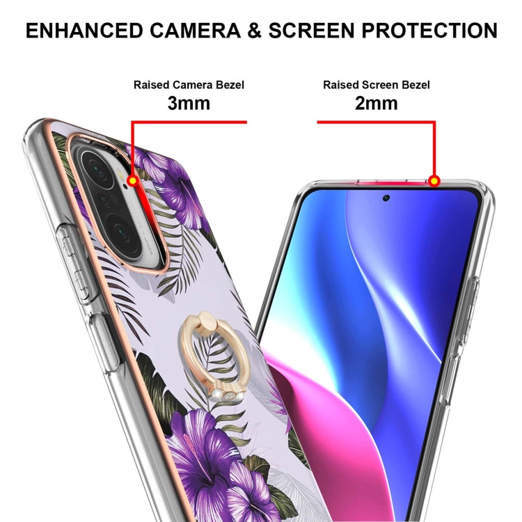 For Xiaomi Mi 11i/Poco F3/Redmi K40/Redmi K40 Pro Electroplating Pattern IMD TPU Shockproof Case with Rhinestone Ring Holder