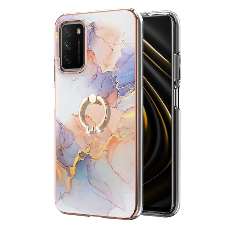 For Xiaomi Poco M3/Redmi Note 9 4G/Redmi 9 Power/Redmi 9T Electroplating Pattern IMD TPU Shockproof Case with Rhinestone Ring Holder