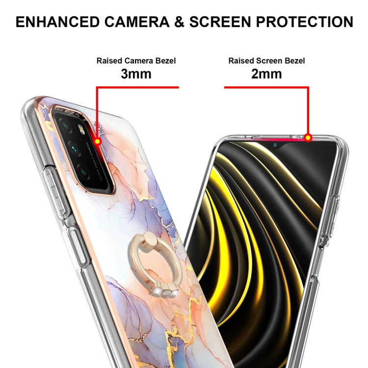 For Xiaomi Poco M3/Redmi Note 9 4G/Redmi 9 Power/Redmi 9T Electroplating Pattern IMD TPU Shockproof Case with Rhinestone Ring Holder