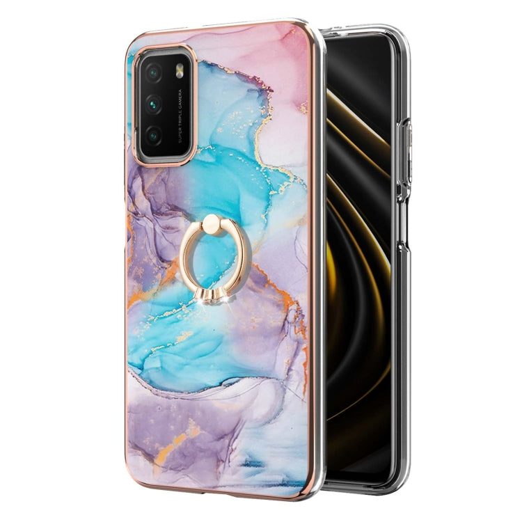 For Xiaomi Poco M3/Redmi Note 9 4G/Redmi 9 Power/Redmi 9T Electroplating Pattern IMD TPU Shockproof Case with Rhinestone Ring Holder