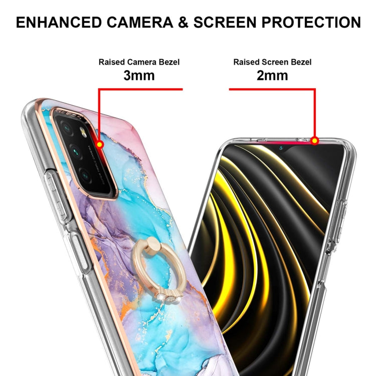 For Xiaomi Poco M3/Redmi Note 9 4G/Redmi 9 Power/Redmi 9T Electroplating Pattern IMD TPU Shockproof Case with Rhinestone Ring Holder