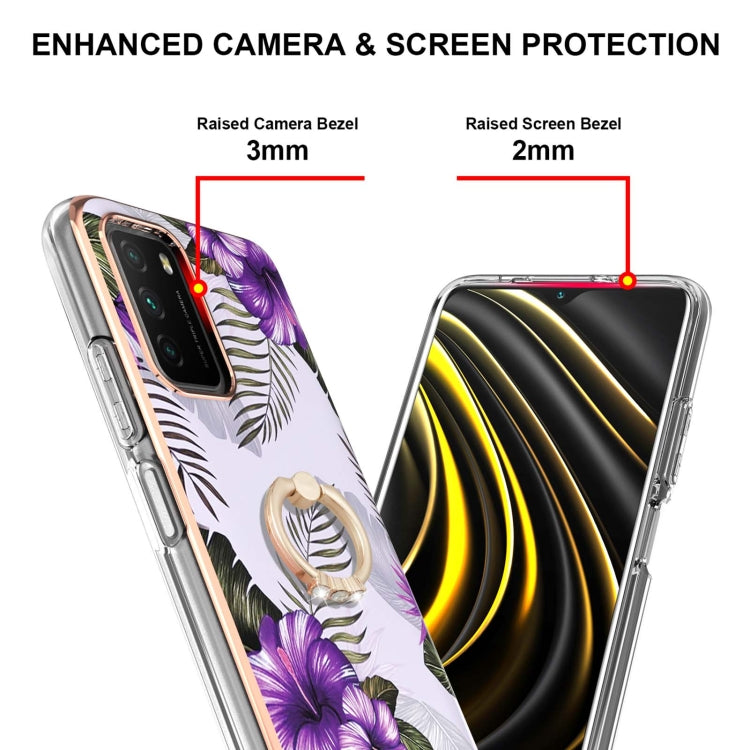 For Xiaomi Poco M3/Redmi Note 9 4G/Redmi 9 Power/Redmi 9T Electroplating Pattern IMD TPU Shockproof Case with Rhinestone Ring Holder