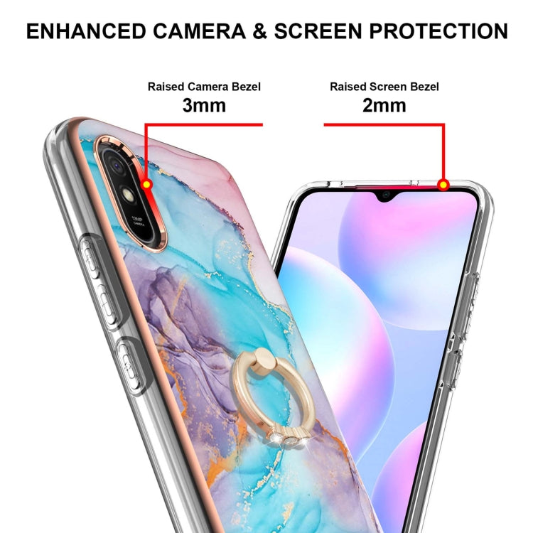 For Xiaomi Redmi 9A Electroplating Pattern IMD TPU Shockproof Case with Rhinestone Ring Holder