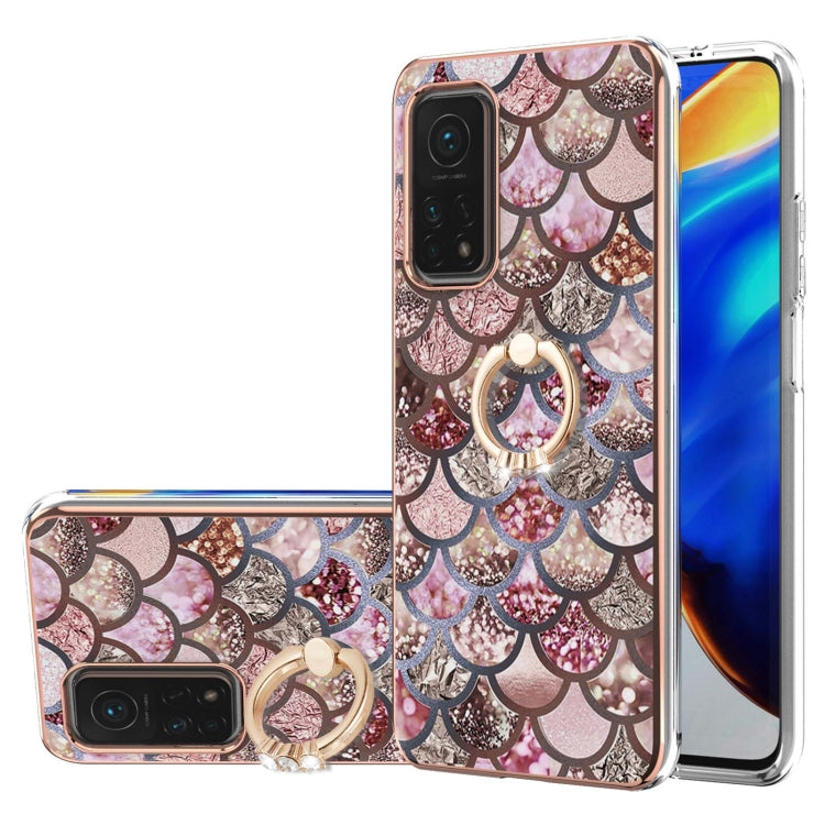 For Xiaomi Mi 10T 5G/10T Pro 5G Electroplating Pattern IMD TPU Shockproof Case with Rhinestone Ring Holder