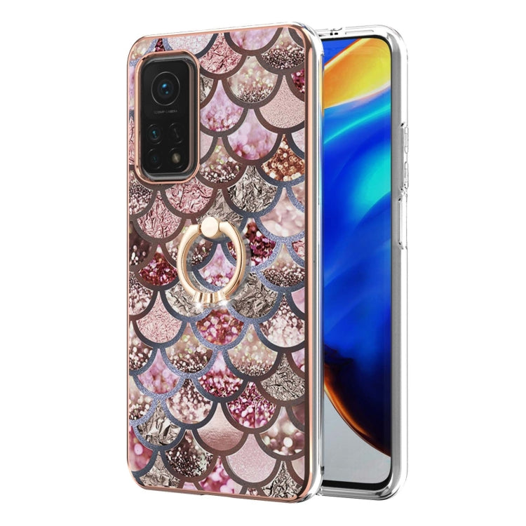 For Xiaomi Mi 10T 5G/10T Pro 5G Electroplating Pattern IMD TPU Shockproof Case with Rhinestone Ring Holder