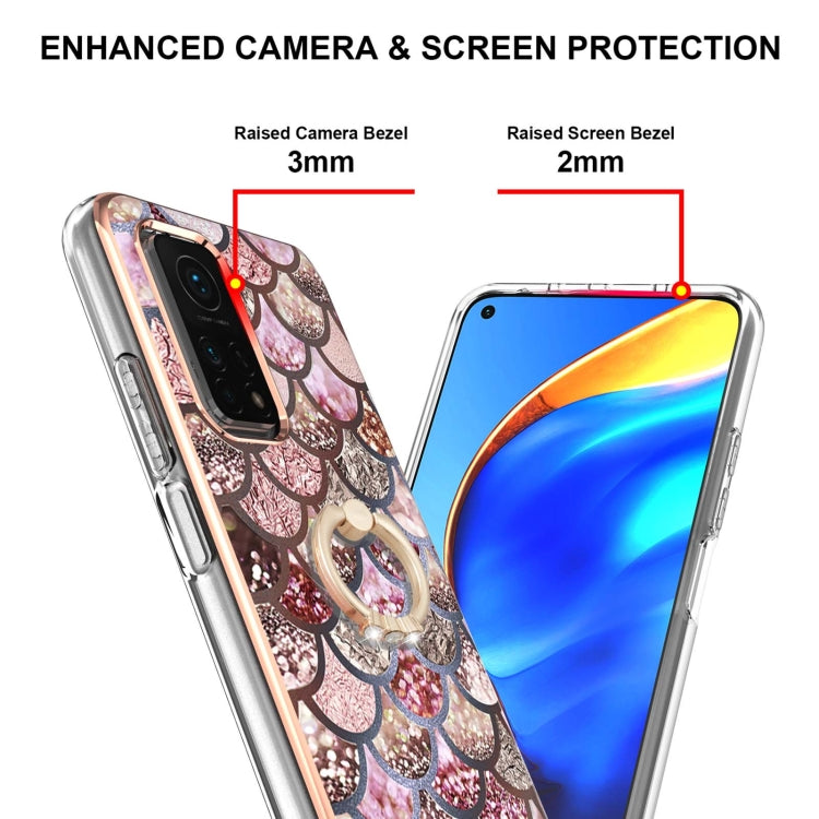 For Xiaomi Mi 10T 5G/10T Pro 5G Electroplating Pattern IMD TPU Shockproof Case with Rhinestone Ring Holder