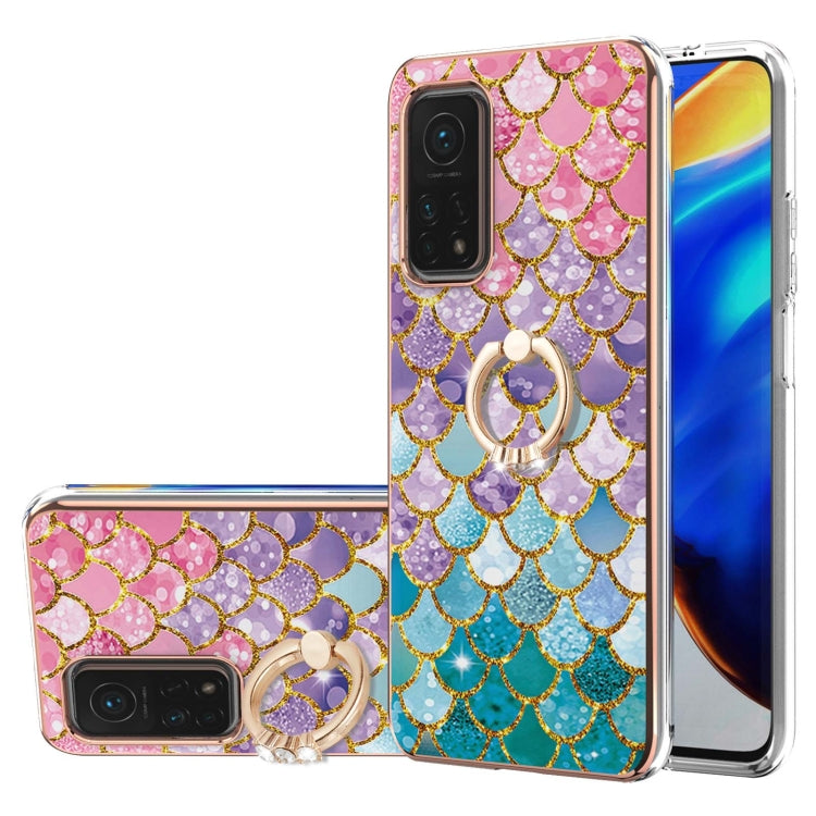 For Xiaomi Mi 10T 5G/10T Pro 5G Electroplating Pattern IMD TPU Shockproof Case with Rhinestone Ring Holder