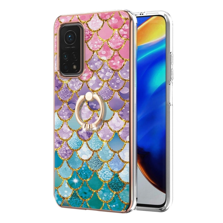 For Xiaomi Mi 10T 5G/10T Pro 5G Electroplating Pattern IMD TPU Shockproof Case with Rhinestone Ring Holder