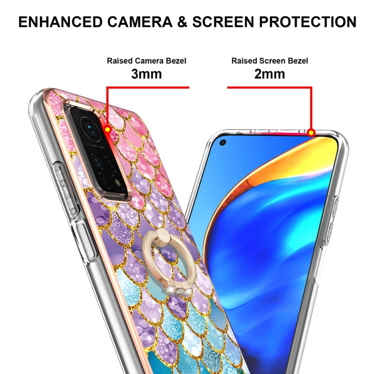 For Xiaomi Mi 10T 5G/10T Pro 5G Electroplating Pattern IMD TPU Shockproof Case with Rhinestone Ring Holder