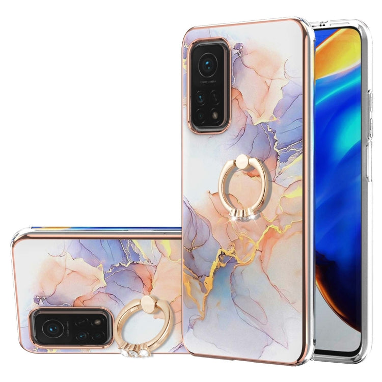 For Xiaomi Mi 10T 5G/10T Pro 5G Electroplating Pattern IMD TPU Shockproof Case with Rhinestone Ring Holder