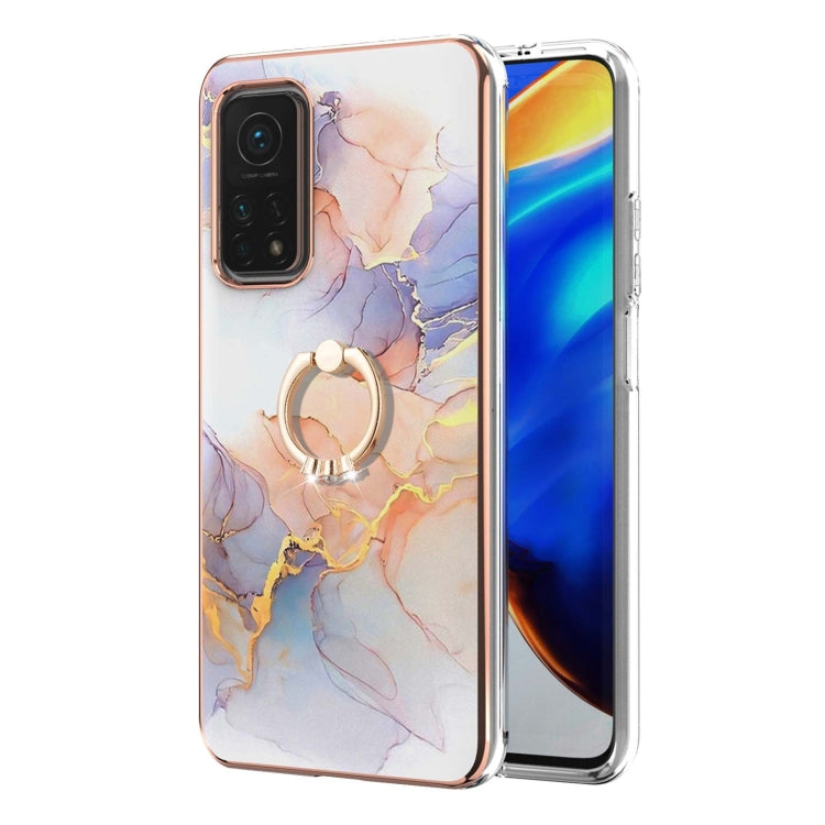 For Xiaomi Mi 10T 5G/10T Pro 5G Electroplating Pattern IMD TPU Shockproof Case with Rhinestone Ring Holder