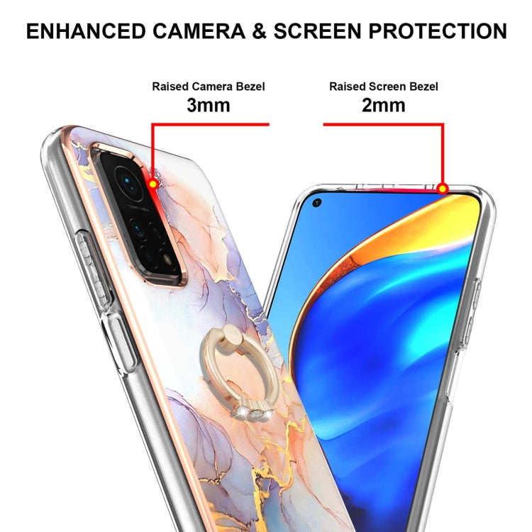 For Xiaomi Mi 10T 5G/10T Pro 5G Electroplating Pattern IMD TPU Shockproof Case with Rhinestone Ring Holder