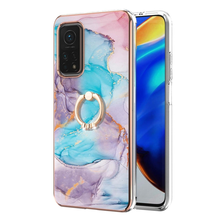 For Xiaomi Mi 10T 5G/10T Pro 5G Electroplating Pattern IMD TPU Shockproof Case with Rhinestone Ring Holder