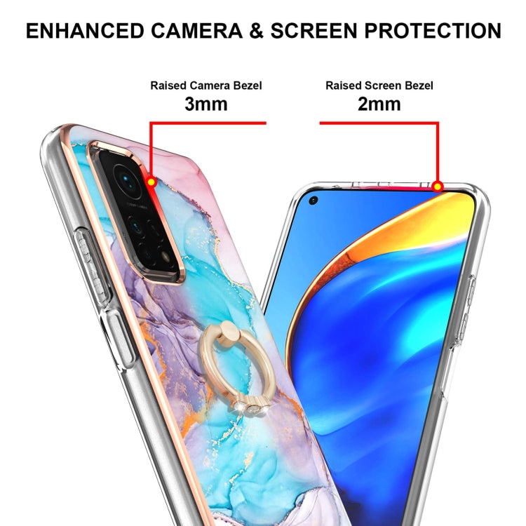 For Xiaomi Mi 10T 5G/10T Pro 5G Electroplating Pattern IMD TPU Shockproof Case with Rhinestone Ring Holder