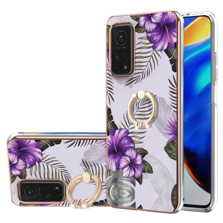 For Xiaomi Mi 10T 5G/10T Pro 5G Electroplating Pattern IMD TPU Shockproof Case with Rhinestone Ring Holder