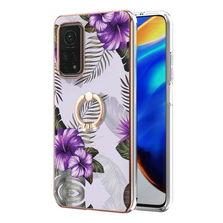 For Xiaomi Mi 10T 5G/10T Pro 5G Electroplating Pattern IMD TPU Shockproof Case with Rhinestone Ring Holder
