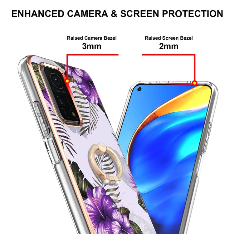 For Xiaomi Mi 10T 5G/10T Pro 5G Electroplating Pattern IMD TPU Shockproof Case with Rhinestone Ring Holder