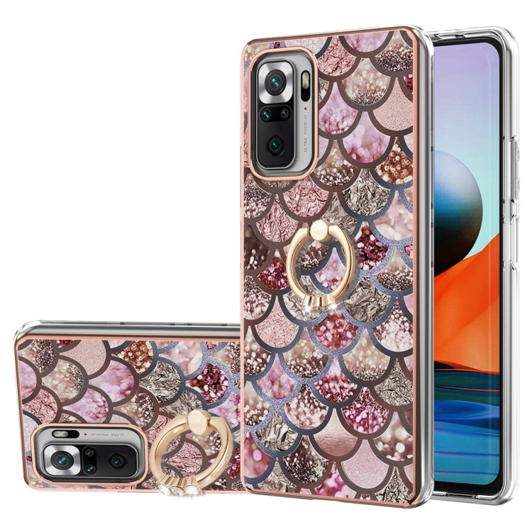 For Xiaomi Redmi Note 10 Pro/ 10 Pro Max Electroplating Pattern IMD TPU Shockproof Case with Rhinestone Ring Holder