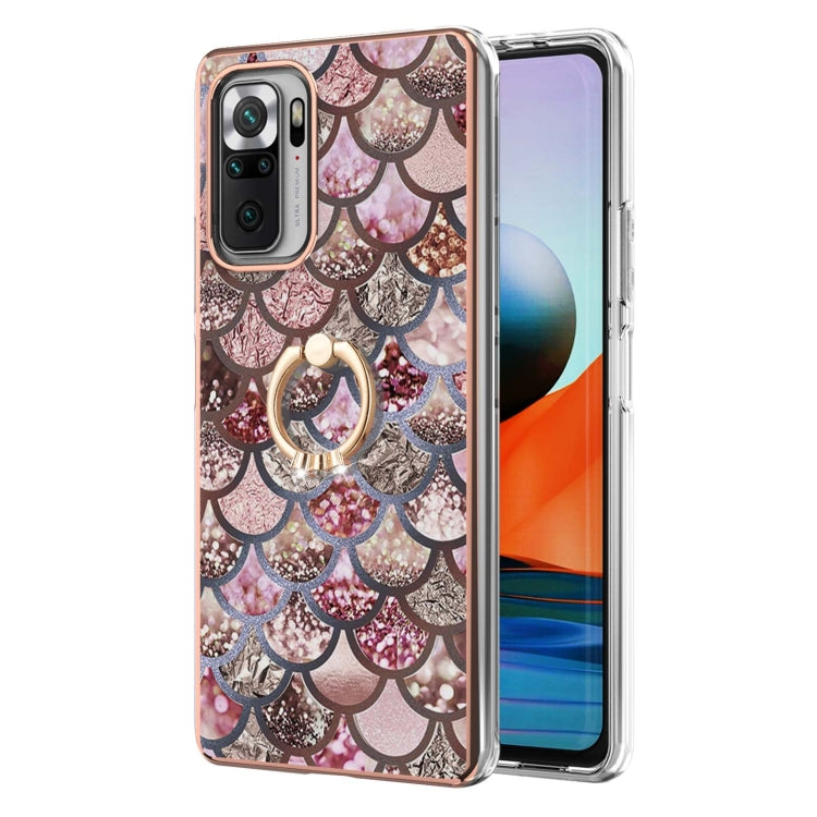 For Xiaomi Redmi Note 10 Pro/ 10 Pro Max Electroplating Pattern IMD TPU Shockproof Case with Rhinestone Ring Holder