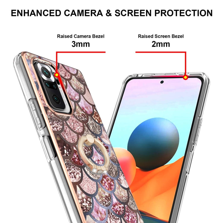 For Xiaomi Redmi Note 10 Pro/ 10 Pro Max Electroplating Pattern IMD TPU Shockproof Case with Rhinestone Ring Holder