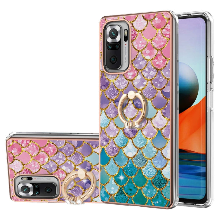 For Xiaomi Redmi Note 10 Pro/ 10 Pro Max Electroplating Pattern IMD TPU Shockproof Case with Rhinestone Ring Holder