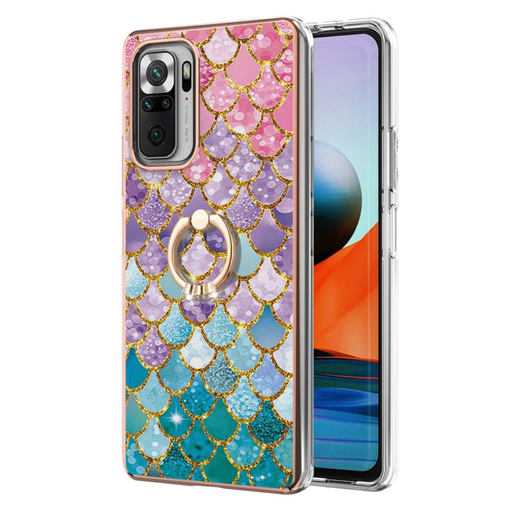 For Xiaomi Redmi Note 10 Pro/ 10 Pro Max Electroplating Pattern IMD TPU Shockproof Case with Rhinestone Ring Holder