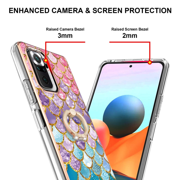 For Xiaomi Redmi Note 10 Pro/ 10 Pro Max Electroplating Pattern IMD TPU Shockproof Case with Rhinestone Ring Holder