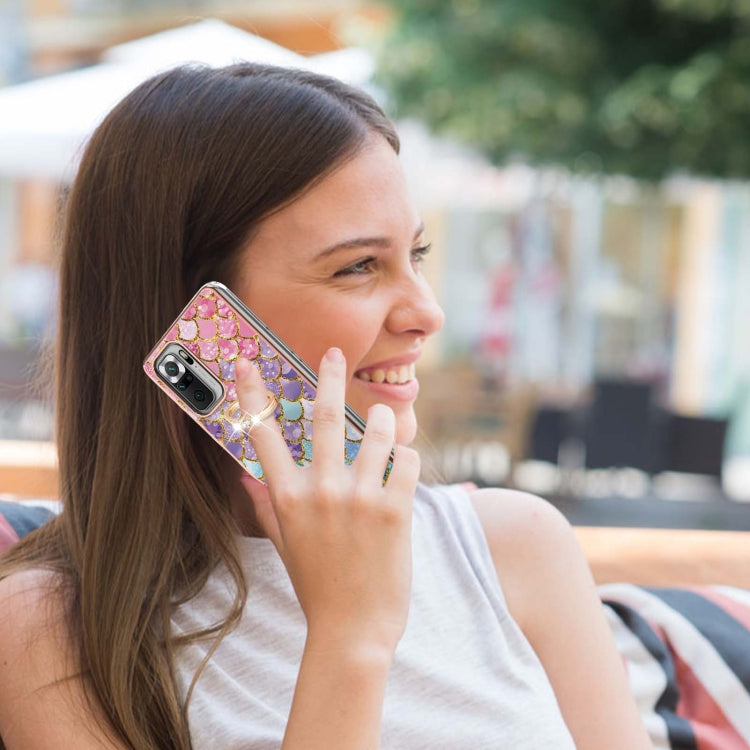 For Xiaomi Redmi Note 10 Pro/ 10 Pro Max Electroplating Pattern IMD TPU Shockproof Case with Rhinestone Ring Holder