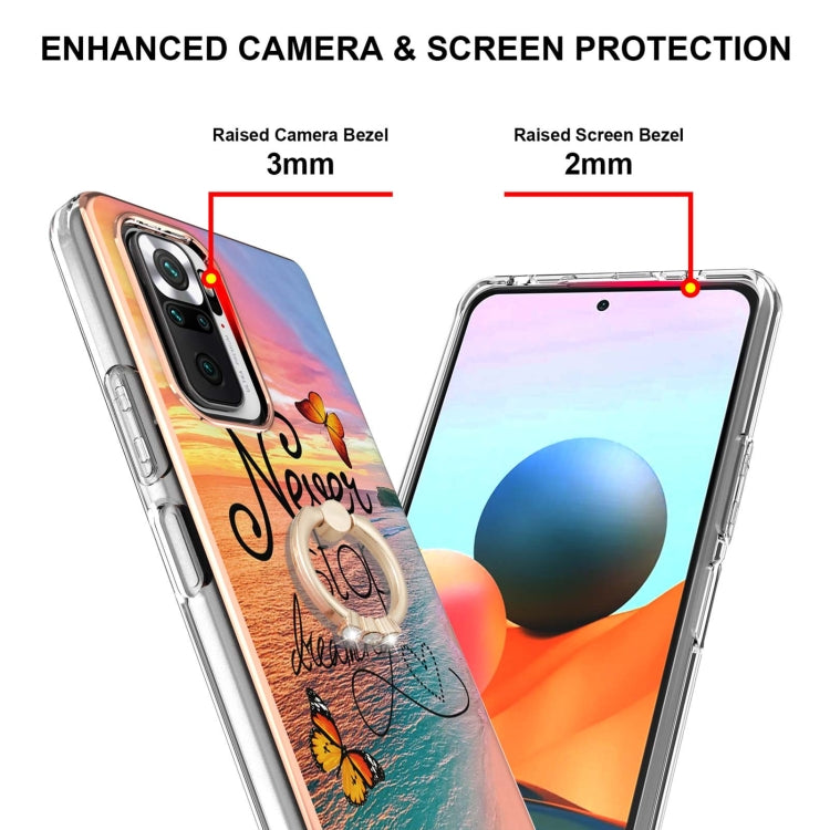 For Xiaomi Redmi Note 10 Pro/ 10 Pro Max Electroplating Pattern IMD TPU Shockproof Case with Rhinestone Ring Holder