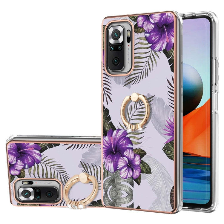 For Xiaomi Redmi Note 10 Pro/ 10 Pro Max Electroplating Pattern IMD TPU Shockproof Case with Rhinestone Ring Holder