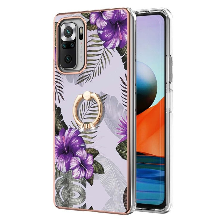 For Xiaomi Redmi Note 10 Pro/ 10 Pro Max Electroplating Pattern IMD TPU Shockproof Case with Rhinestone Ring Holder