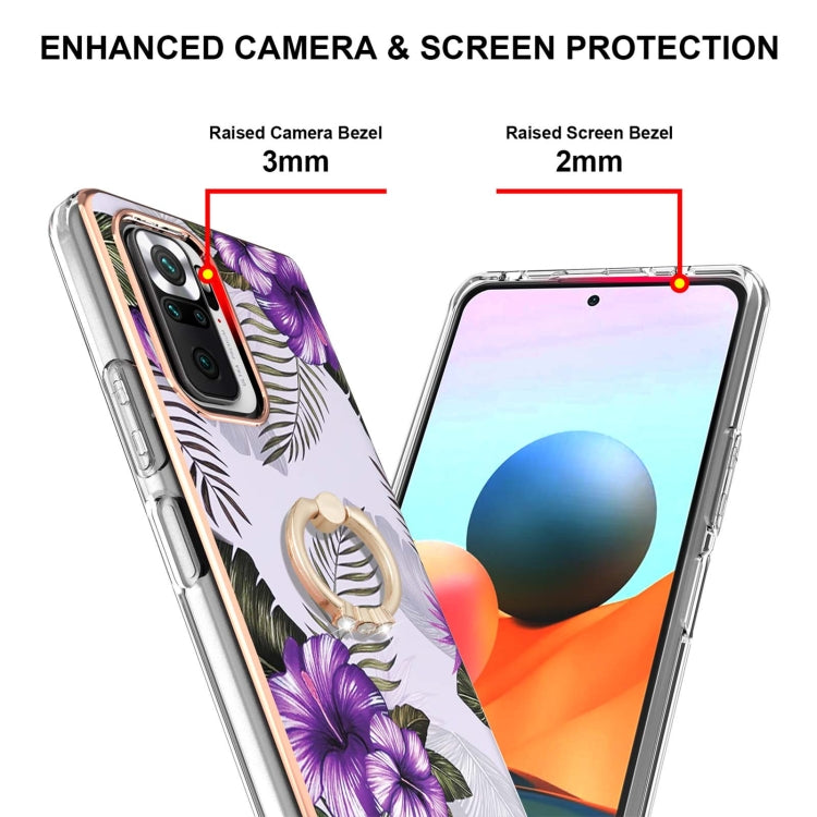 For Xiaomi Redmi Note 10 Pro/ 10 Pro Max Electroplating Pattern IMD TPU Shockproof Case with Rhinestone Ring Holder