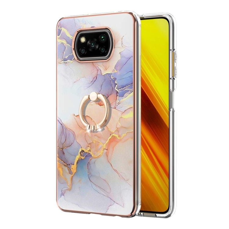 For Xiaomi Poco X3 NFC Electroplating Pattern IMD TPU Shockproof Case with Rhinestone Ring Holder