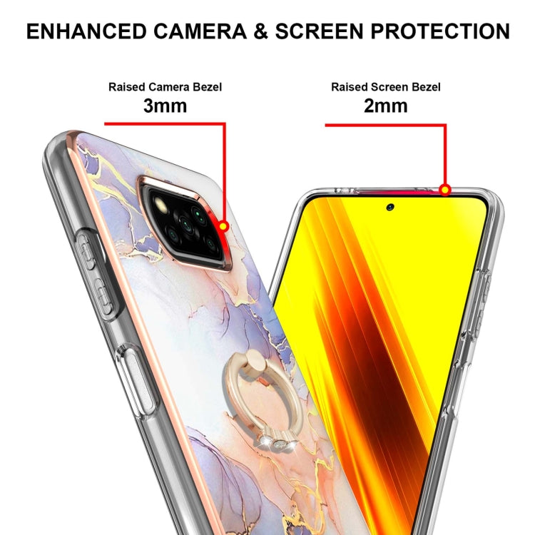 For Xiaomi Poco X3 NFC Electroplating Pattern IMD TPU Shockproof Case with Rhinestone Ring Holder