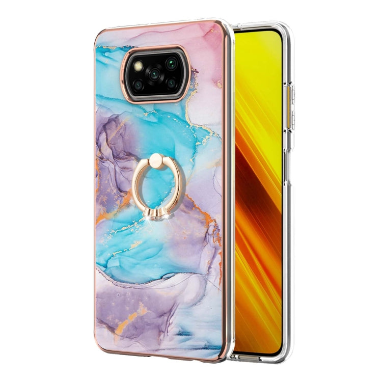 For Xiaomi Poco X3 NFC Electroplating Pattern IMD TPU Shockproof Case with Rhinestone Ring Holder