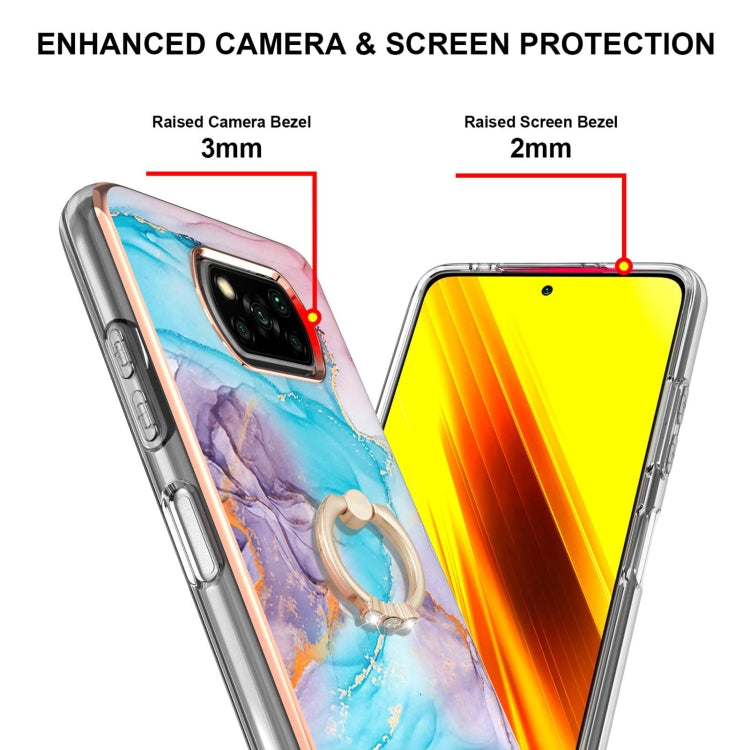 For Xiaomi Poco X3 NFC Electroplating Pattern IMD TPU Shockproof Case with Rhinestone Ring Holder