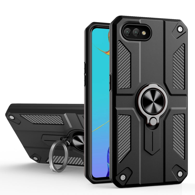 Carbon Fiber Pattern PC + TPU Protective Case with Ring Holder For OPPO A1k / Realme C2