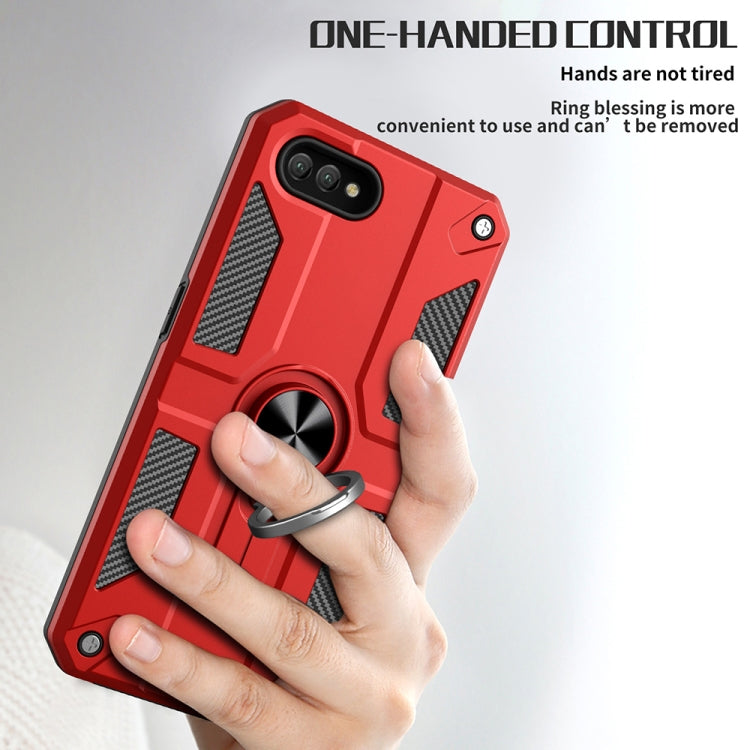 Carbon Fiber Pattern PC + TPU Protective Case with Ring Holder For OPPO A1k / Realme C2