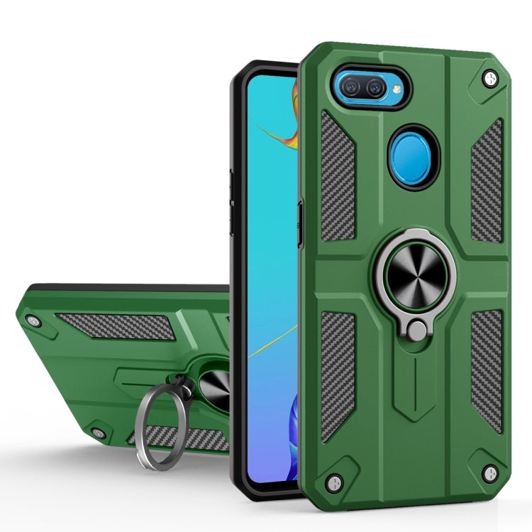 Carbon Fiber Pattern PC + TPU Protective Case with Ring Holder For OPPO A12 / A5s / A7
