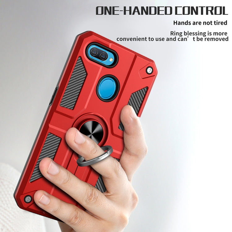 Carbon Fiber Pattern PC + TPU Protective Case with Ring Holder For OPPO A12 / A5s / A7