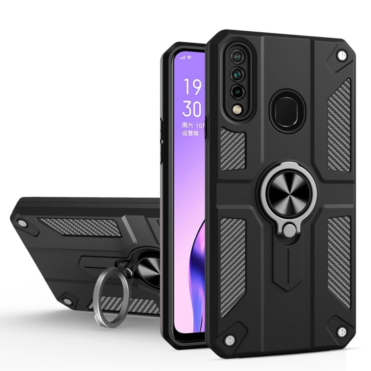 Carbon Fiber Pattern PC + TPU Protective Case with Ring Holder For OPPO A31 / A8