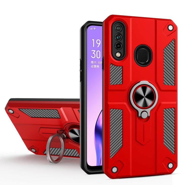 Carbon Fiber Pattern PC + TPU Protective Case with Ring Holder For OPPO A31 / A8