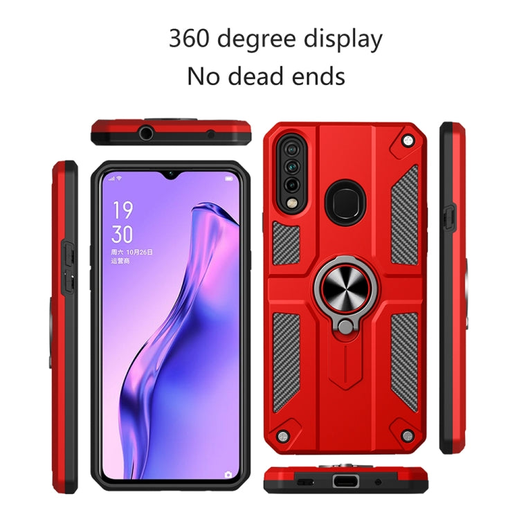 Carbon Fiber Pattern PC + TPU Protective Case with Ring Holder For OPPO A31 / A8