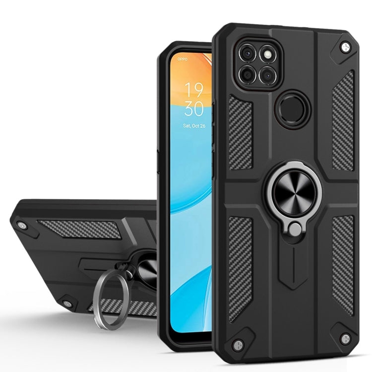Carbon Fiber Pattern PC + TPU Protective Case with Ring Holder For OPPO A15