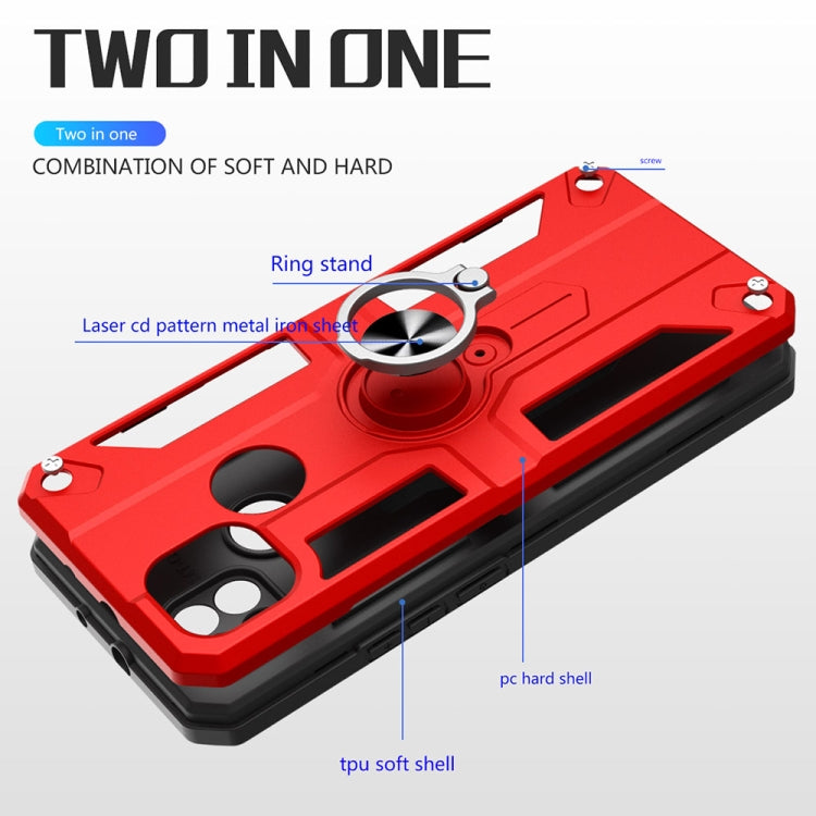 Carbon Fiber Pattern PC + TPU Protective Case with Ring Holder For OPPO A15